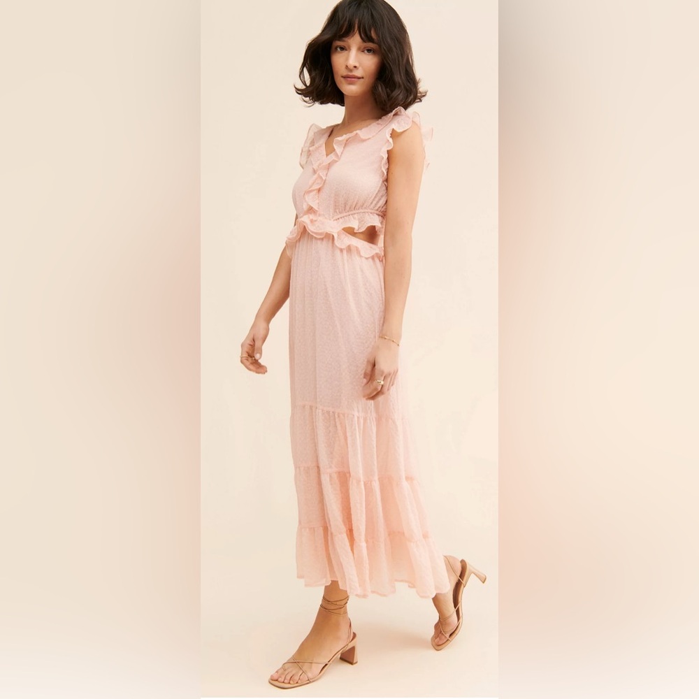 Moon River Peach Pink Cutout Tiered Midi Dress XS NWT Cottagecore Romantic
